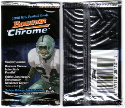 1 SEALED PACK : 1998 Bowman Chrome Football Pack - ( Possible Peyton Manning, Randy Moss and Hines Ward Rookies! )