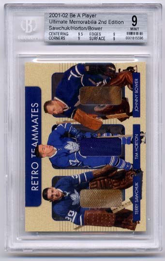 Horton/Bower/Sawchuk/30 2001-02 Be A Player Ultimate Memorabilia Retro-Teammates BGS Grade 9