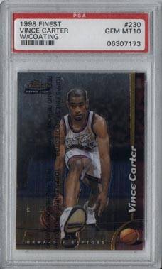 1998-99 Topps Finest Basketball #230 Vince Carter ROOKIE w/coating PSA GEM MINT 10 AWESOME!!
