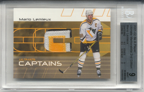 2001-02	BAP ULT. MEM. Mario Lemieux Captains C Jersey Card (3 colors) #d 1 of 5