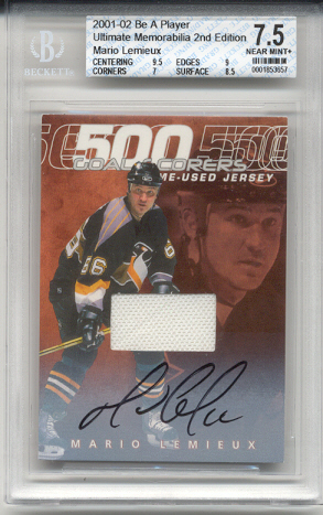 2001-02	BAP ULT. MEM. Mario Lemieux 500 Goal Scorers Autographed Jersey Card #d 1 of 10