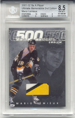 2001-02	BAP ULT. MEM. Mario Lemieux 500 Goal Scorers Jersey Emblem Card (3 Colors) #d 4 of 10