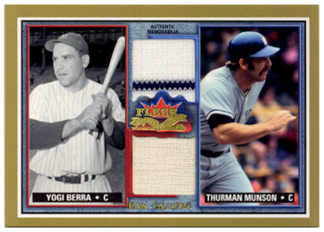2002 Fleer Fall Classics Rival Factions Game Used Dual #24 Yogi Berra Pants/Thurman Munson Jsy