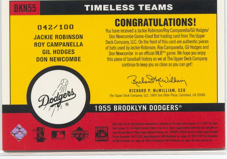 2001 Upper Deck Vintage Timeless Teams Combos #BKN55 1955 Dodgers