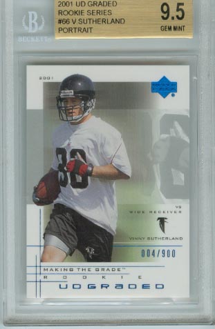 2001 UD Graded Rookie Series  #66 Vinny Sutherland Portrait BGS Graded 9.5 Gem Mint  #d 004/900