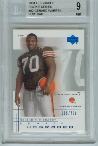 2001 UD Graded Rookie Series  #62 Gerard Warren Portrait  BGS Graded 9 Mint  #d 115/750