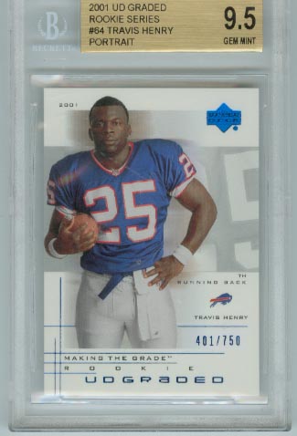 2001 UD Graded Rookie Series  #64 Travis Henry Portrait  BGS Graded 9.5 Gem Mint  #d 401/750