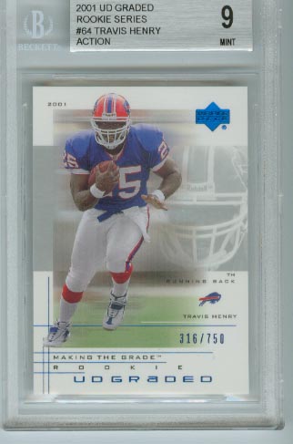 2001 UD Graded Rookie Series  #64 Travis Henry Action  BGS Graded 9 Mint  #d 316/750
