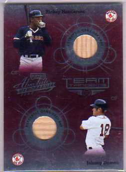 2002 Absolute Memorabilia Team Tandems Materials #35 Johnny Damon Bat/Rickey Henderson Bat
