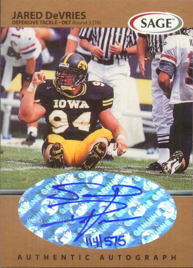 1999 SAGE Autographs Bronze #A14 Jared DeVries/575