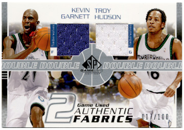 2003-04 SP Game Used Authentic Fabrics Dual #KGTHJ Kevin Garnett/Troy Hudson