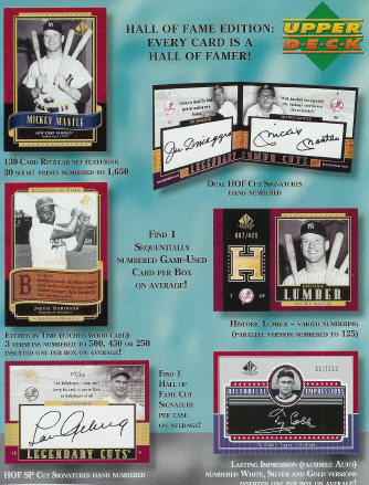 2003 Upper Deck SP Legendary Cuts Baseball Factory Sealed Box - Hall of Fame Edition (Presidents Autographs)