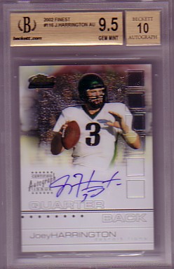 2002 Finest Joey Harrington AUTOGRAPH BGS-9.5 GEM MINT #608/1200 RC ROOKIE AUTO Lions BGS