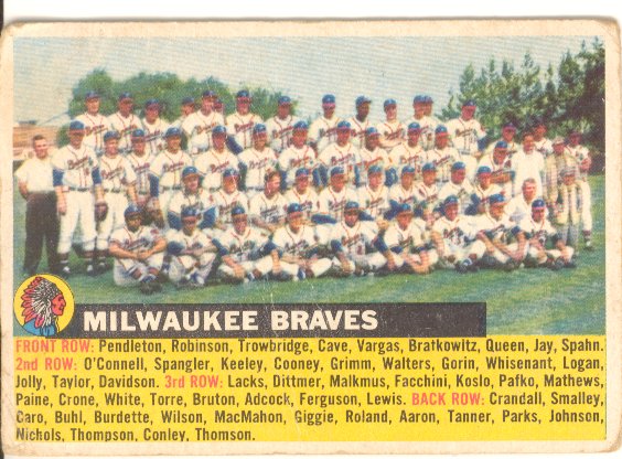 1956 Topps #95C Milwaukee Braves TC (No Date Name Left)