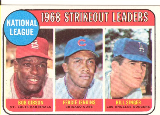 1969 Topps #12 NL Strikeout Leaders/Bob Gibson/Fergie Jenkins/Bill Singer