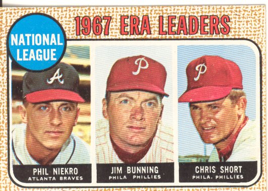 1968 Topps #7 NL ERA Leaders/Phil Niekro/Jim Bunning/Chris Short