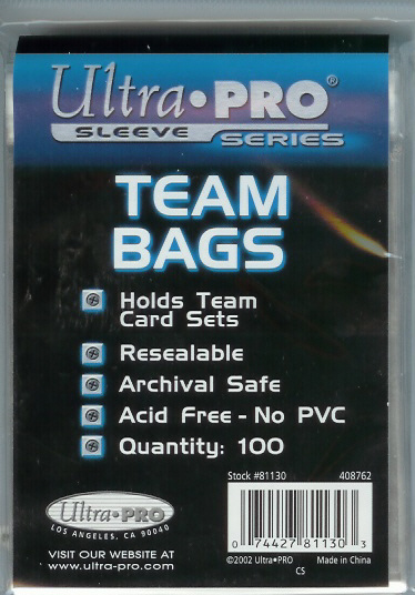 100 Ultra Pro Resealable TEAM BAGS for sports cards & gaming cards 