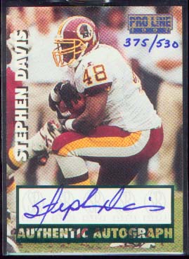 1997 Pro Line Autographs Emerald #11 Stephen Davis/530