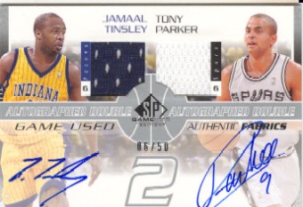 2002-03 SP Game Used Autographed Authentic Fabrics Dual #JTTPA Jamaal Tinsley/Tony Parker