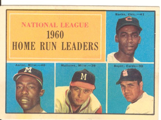 1961 Topps #43 NL Home Run Leaders/Ernie Banks/Hank Aaron/Ed Mathews/Ken Boyer