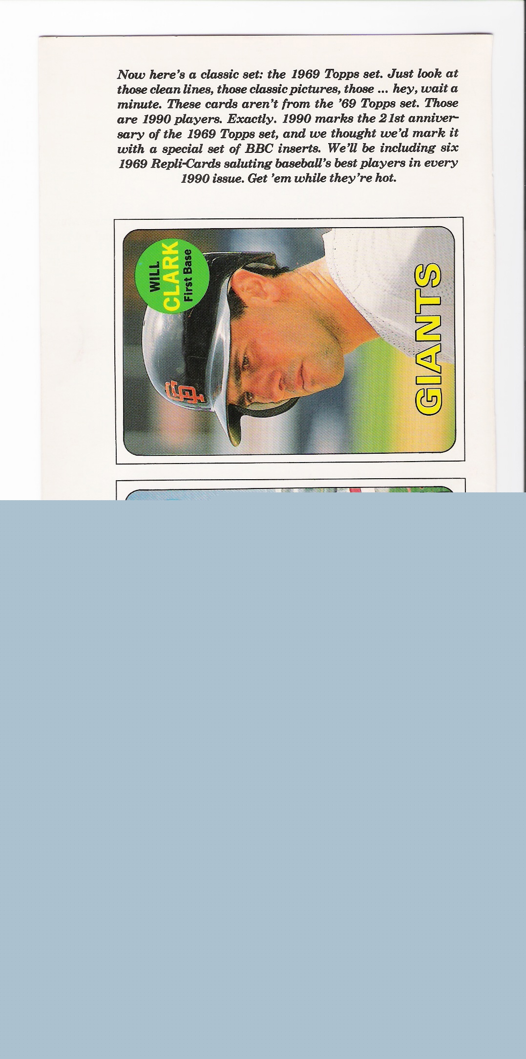 1990 Baseball Cards Magazine 4 Will Clark 5 Eric Davis 6 Tony Gwynn Three Card Uncut Strip Looks like 1969 Topps