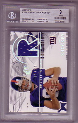 2002 SpX #169 Jeremy Shockey RC ROOKIE JERSEY #671/999 BGS-9 MINT New York Giants