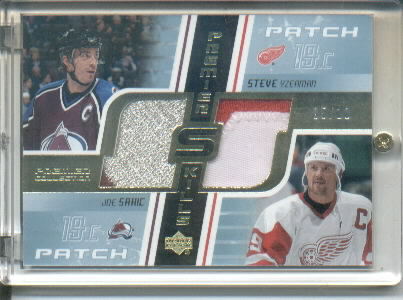 2003-04 UD Premier Collection Skills Patches #SKSY Joe Sakic/Steve Yzerman