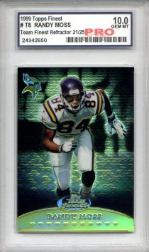 1999 Topps Finest Team Finest Gold Refractors #T8 Randy Moss Serial #21/25 Graded Gem Mint 10