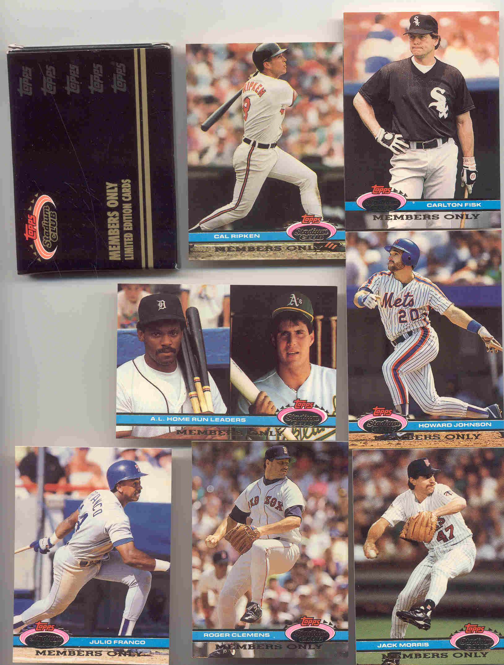 1991 Stadium Club Members Only Limited Edition Cards Glavine Knoblauch Harnisch Saberhagen Pendelton Henderson Lankford Cone Reardon Morris  Franco Johnson Fisk Ripken Clemens  Ryan Bagwell  