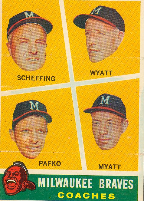 1960 Topps #464 Braves Coaches/Bob Scheffing/Whitlow Wyatt/Andy Pafko/George Myatt