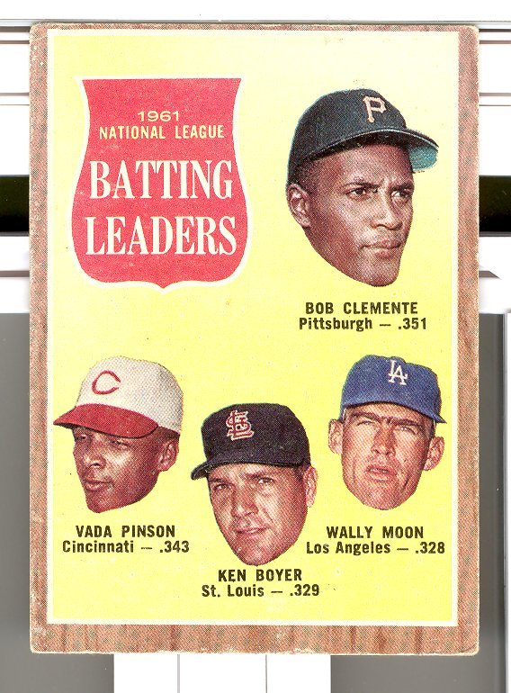 1962 Topps #52 NL Batting Leaders/Roberto Clemente/Vada Pinson/Ken Boyer/Wally Moon