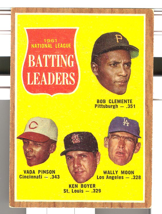 1962 Topps #52 NL Batting Leaders/Roberto Clemente/Vada Pinson/Ken Boyer/Wally Moon