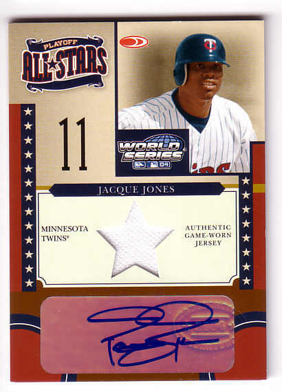 2004 Donruss World Series Playoff All-Stars Signature Material 1 #9 Jacque Jones Jsy/100