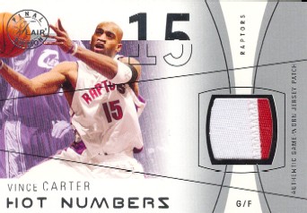 2003-04 Flair Final Edition Hot Numbers Patches Platinum #VC Vince Carter/33