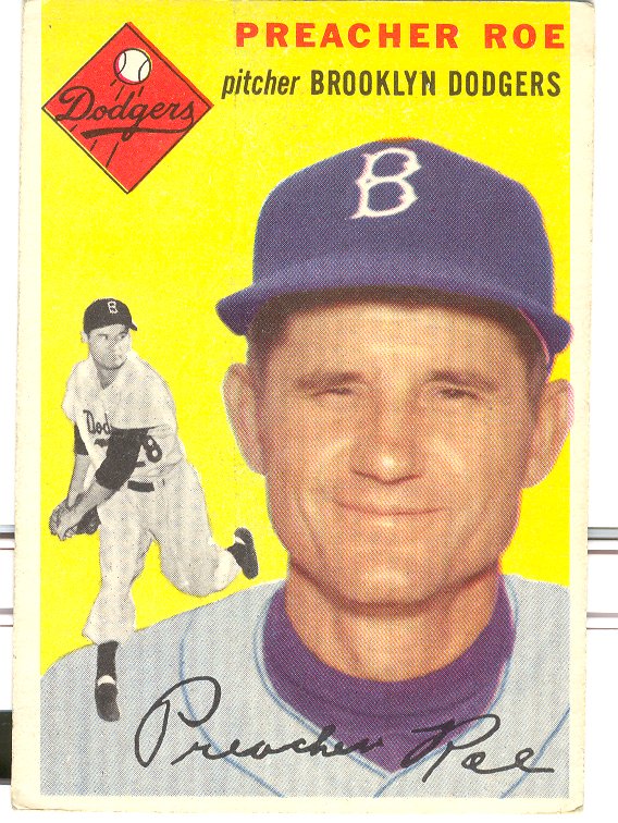 1954 Topps #14 Preacher Roe UER/February is misspelled