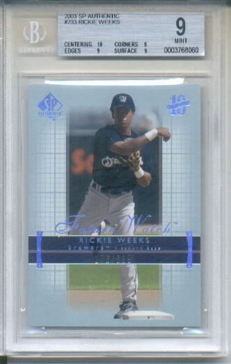 2003 Upper Deck SP Authentic #233 Rickie Weeks FW RC Serial #176/699 BGS Graded Mint 9