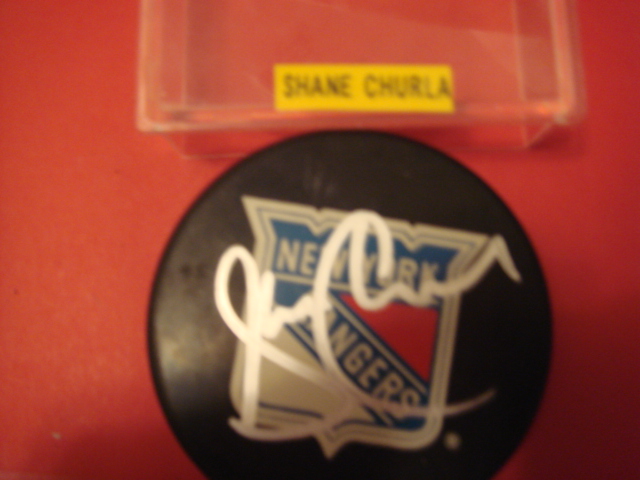 Shane Churla Autographed New York Rangers Hockey Puck 