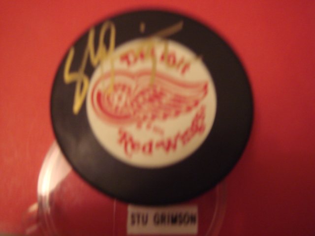 Stu Grimson Detroit Red Wings Hockey Puck With COA