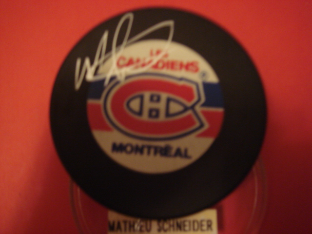 Mathieu Schneider Autographed Montreal Canadiens Puck With COA