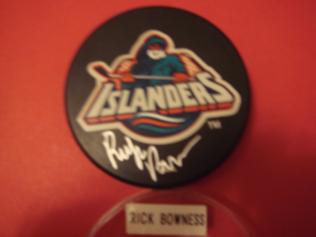 Rick Bowness Autographed New york Islanders Fishermans Puck with COA