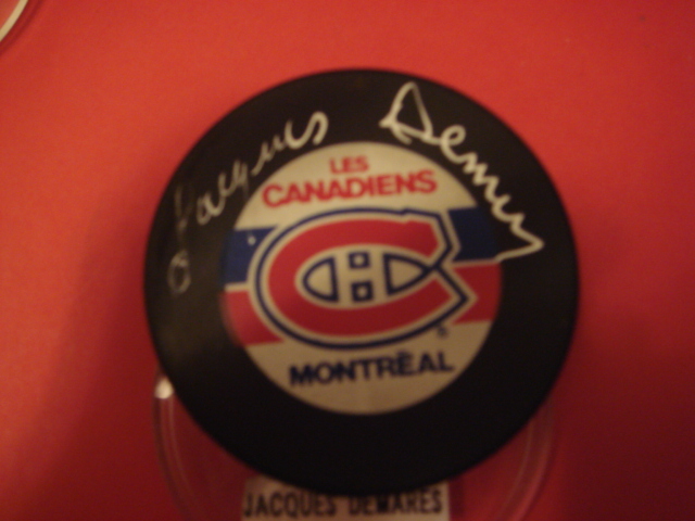 Jacques Demares Autographed Montreal Canadiens hockey Puck with COA