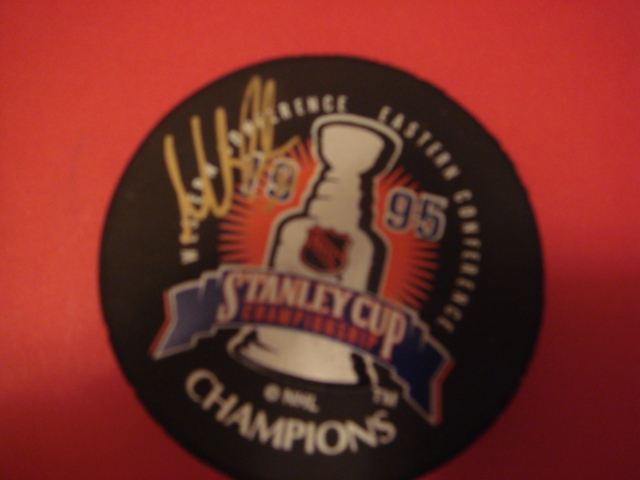 Martin Broduer Autographed 1995 Stanley Cup/New Jersey Devils Puck Signed on the SC Side With COA