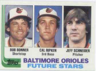 1982 Topps #21 Cal Ripken RC/Bob Bonner RC/Jeff Schneider RC