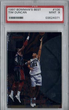 1997/98 Bowman's Best Basketball #106 Tim Duncan Rookie Mint PSA 9 NICE!