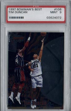 1997/98 Bowman's Best Basketball #106 Tim Duncan Rookie Mint PSA 9 NICE!