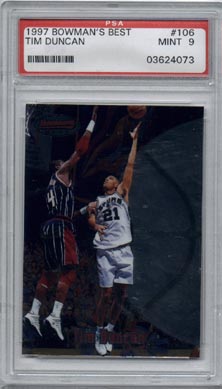 1997/98 Bowman's Best Basketball #106 Tim Duncan Rookie Mint PSA 9 NICE!