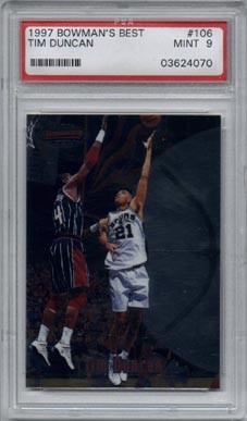1997/98 Bowman's Best Basketball #106 Tim Duncan Rookie Mint PSA 9 NICE!