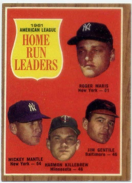 1962 Topps #53 AL Home Run Leaders/Roger Maris/Mickey Mantle/Jim Gentile/Harmon Killebrew