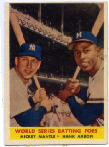 1958 Topps #418 World Series Batting Foes/Mickey Mantle/Hank Aaron