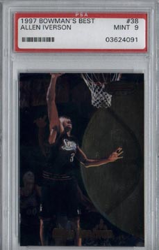 1997/98 Bowman's Best Basketball #38 Allen Iverson PSA MINT 9 NICE!!